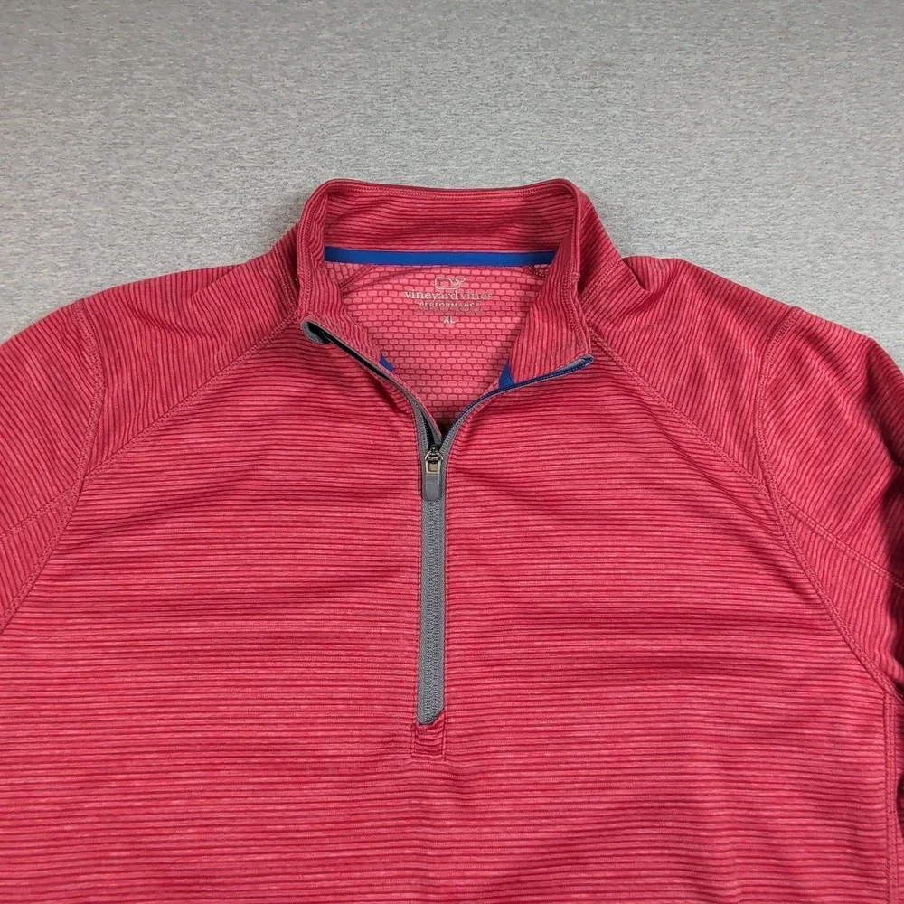 Vineyard Vines Performance Mens XL Red Striped Quarter Zip Pullover 1K001218